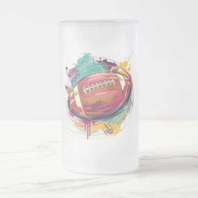 Caneca De Cerveja Vidro Jateado Design de futebol americano pintado digitalmente (Centro)