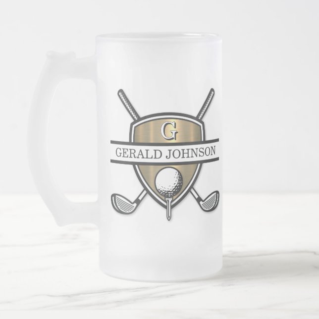 Caneca De Cerveja Vidro Jateado Design de Monograma Personalizado Elegante (Esquerda)