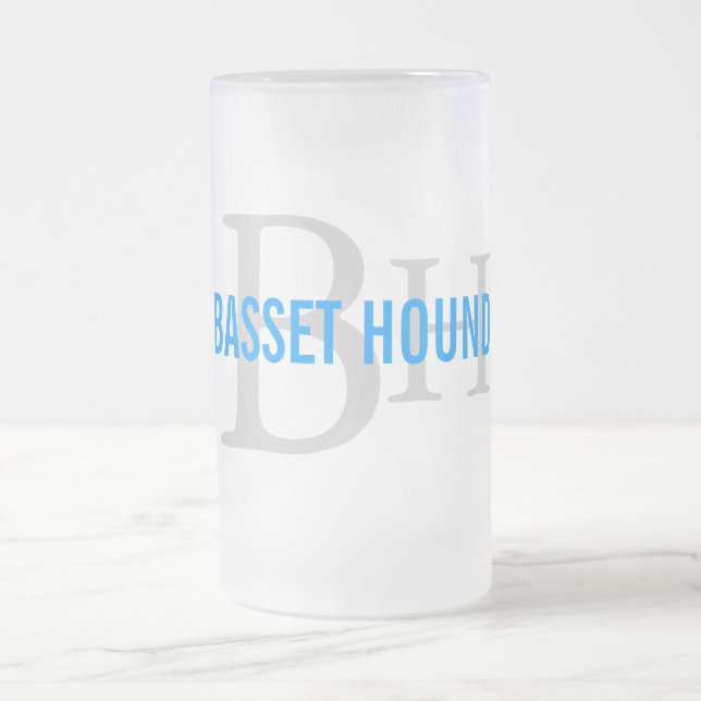 Caneca De Cerveja Vidro Jateado Design do monograma da raça de Basset Hound (Centro)