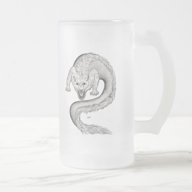 Caneca De Cerveja Vidro Jateado Design preto e branco do Wolfdragon (Direita)