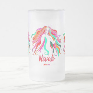 Caneca De Cerveja Vidro Jateado Deusa multi-colorida de cabelos longos Thunder_Cov