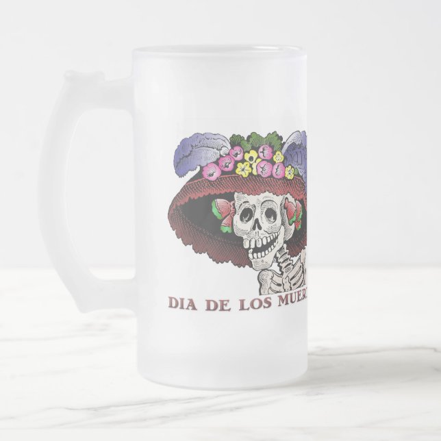 Caneca De Cerveja Vidro Jateado Dia de los Muertos (Esquerda)