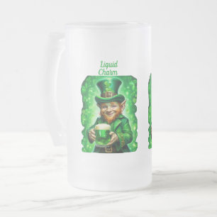 Caneca De Cerveja Vidro Jateado Dia de Patrick, Leprechaun Verde, Cerveja Verde