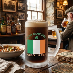 Caneca De Cerveja Vidro Jateado Dia de São Patrício Bandeira da Irlanda Nome Perso