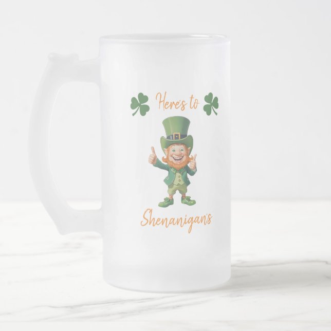 Caneca De Cerveja Vidro Jateado Dia de São Patrício-Leprechaun- (Esquerda)
