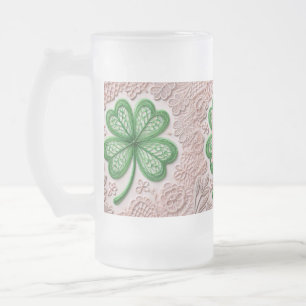 Caneca De Cerveja Vidro Jateado Dia de São Patrício verde de shamrock com renda mo