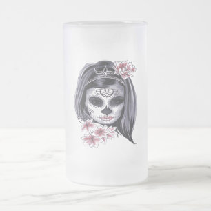 Caneca De Cerveja Vidro Jateado Dia do Crânio do Morto da Día de Muertos