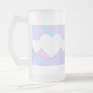 Caneca De Cerveja Vidro Jateado Dia dos Namorados Corações e Rosa Colorido Abstrat