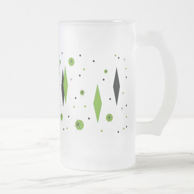 Caneca De Cerveja Vidro Jateado Diamante Verde Retroativo e Starbursts Fosco (Direita)