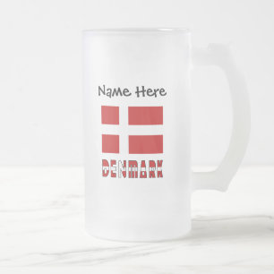 Caneca De Cerveja Vidro Jateado Dinamarca e Bandeira Dinamarquesa Personalizados