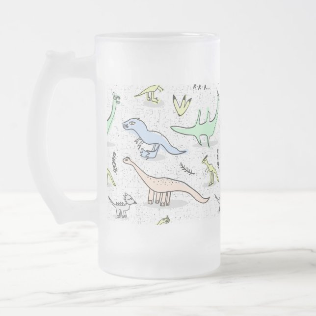 Caneca De Cerveja Vidro Jateado Dinos (Esquerda)