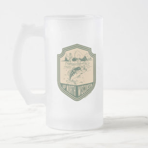 Caneca De Cerveja Vidro Jateado Distintivo de Pesca do Norte de Wisconsin