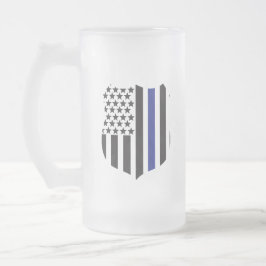 Caneca De Cerveja Vidro Jateado Distintivo Thin Blue Line, Apoio à Polícia