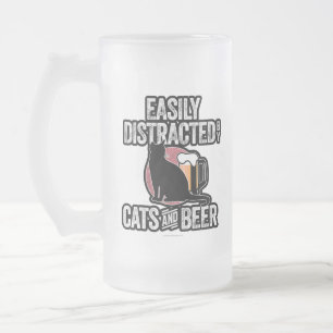 Caneca De Cerveja Vidro Jateado Distração fácil de gatos e cervejas