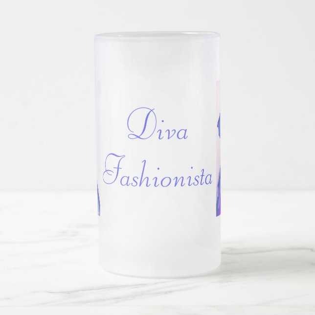 Caneca De Cerveja Vidro Jateado Diva Fashionista Em Azul I (Centro)
