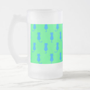 Caneca De Cerveja Vidro Jateado Diversão Felina Para Sempre Gatos Azuis Caprichoso