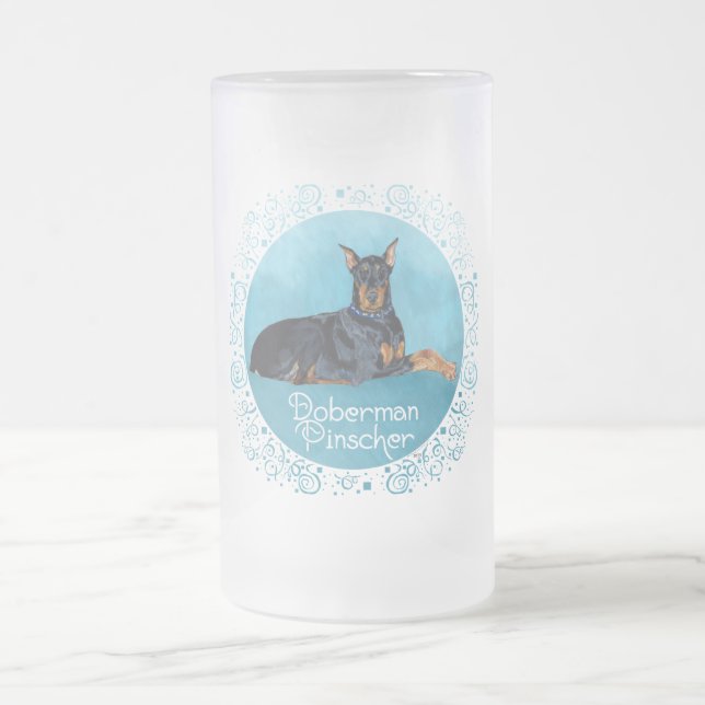 Caneca De Cerveja Vidro Jateado Dobermann Preto (Centro)