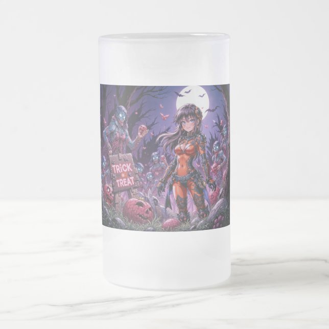 Caneca De Cerveja Vidro Jateado Doces ou Travessuras Zumbis do Halloween Distribui (Centro)