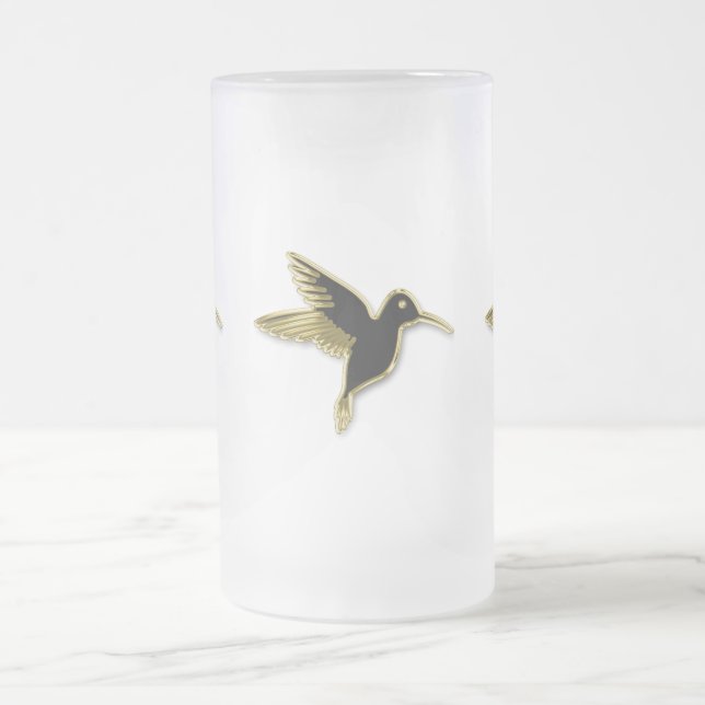 Caneca De Cerveja Vidro Jateado Dourado Hummingbird com asas esticadas (Centro)