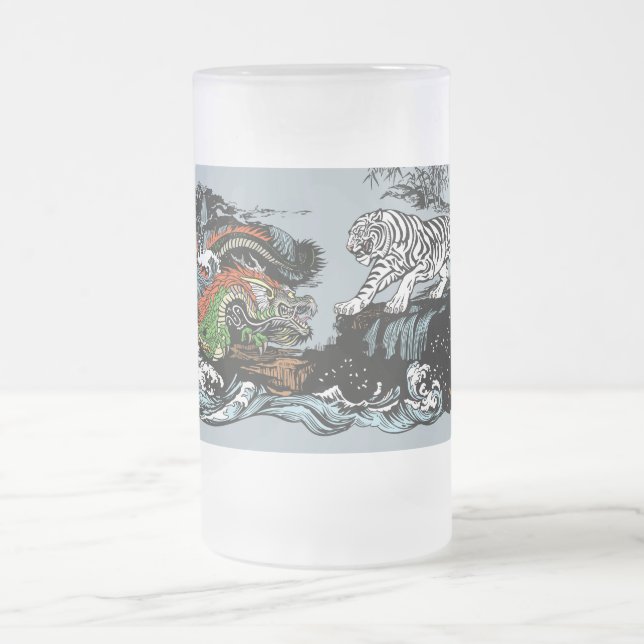 Caneca De Cerveja Vidro Jateado Dragão chinês versus WhiteTiger (Centro)