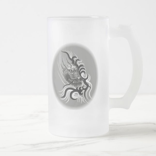 Caneca De Cerveja Vidro Jateado Dragão da China em Tattoostyle (Direita)