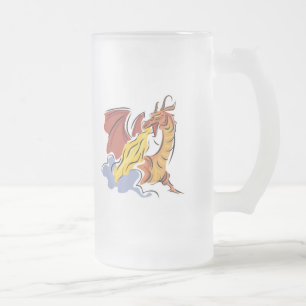 Caneca De Cerveja Vidro Jateado dragão que respira fogo vermelho