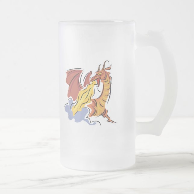 Caneca De Cerveja Vidro Jateado dragão que respira fogo vermelho (Direita)