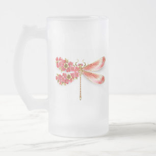 Caneca De Cerveja Vidro Jateado Dragonfly com joalheria sakura