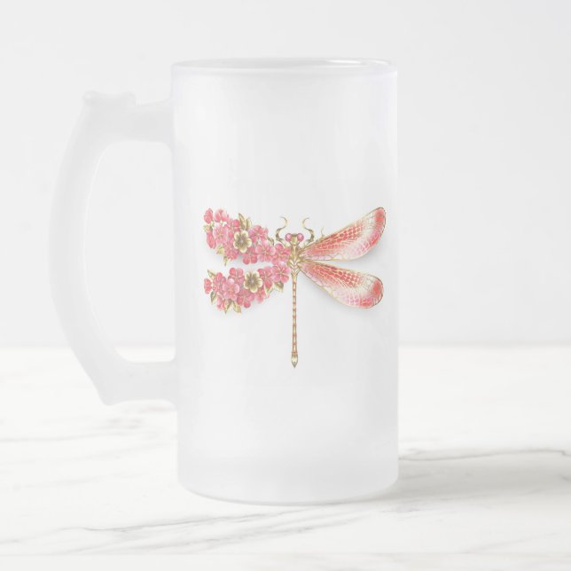 Caneca De Cerveja Vidro Jateado Dragonfly com joalheria sakura (Esquerda)
