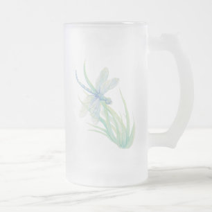 Caneca De Cerveja Vidro Jateado Dragonfly Original em Azul e Verde