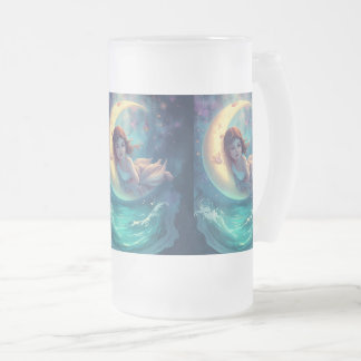 Caneca De Cerveja Vidro Jateado Dreamy Moon Girl Mug Design | Cute Baby Moon Art |