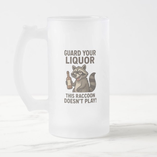 Caneca De Cerveja Vidro Jateado Drunk Raccoon (Esquerda)