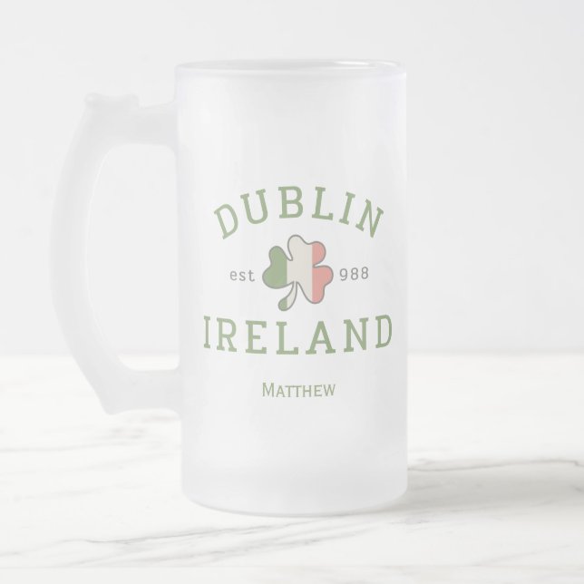 Caneca De Cerveja Vidro Jateado Dublin Ireland Est. rua 988. Dia de Patrick (Esquerda)