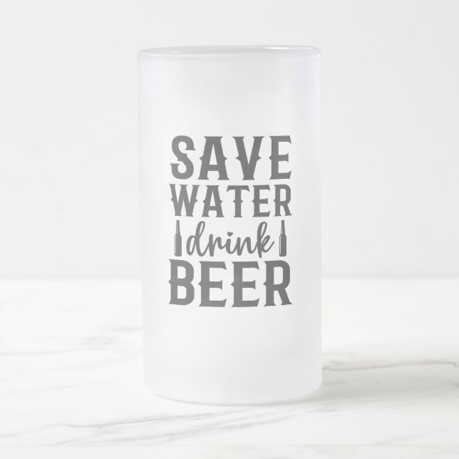 Caneca De Cerveja Vidro Jateado Economize água, beba Fosco de água (Centro)