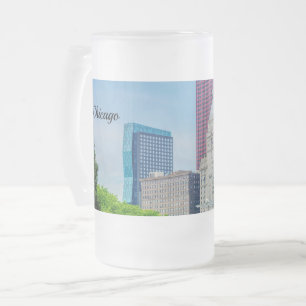 Caneca De Cerveja Vidro Jateado Edifícios Em Chicago, Fosco Beer Mug