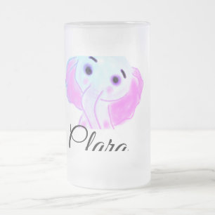 Caneca De Cerveja Vidro Jateado Elefante bebê azul rosa simples aquarela adicionar
