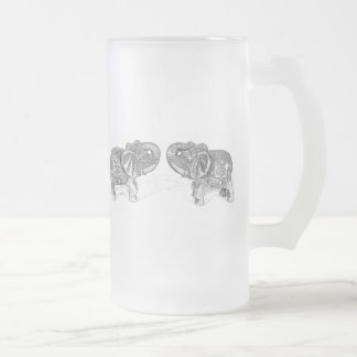 Caneca De Cerveja Vidro Jateado Elefante dobro de Feng Shui - B&W