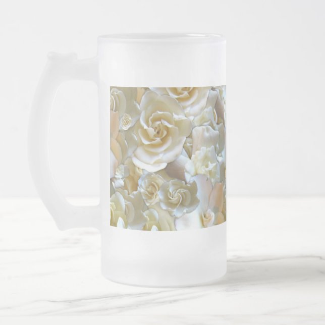Caneca De Cerveja Vidro Jateado Elegante Rosa Floral Padrão Petal (Esquerda)