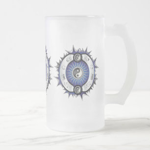 Caneca De Cerveja Vidro Jateado Elétrico Blue Yin Yang