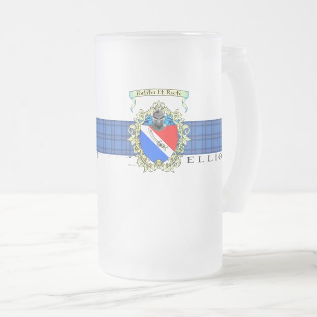Caneca De Cerveja Vidro Jateado Elliott Crest e Tartan Mug (Frente Esquerda)