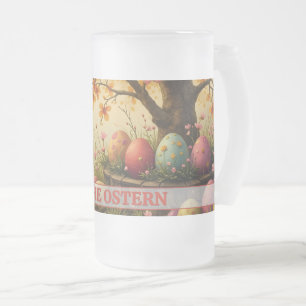 Caneca De Cerveja Vidro Jateado Encanto de flores primaveris com esplendor de ovos