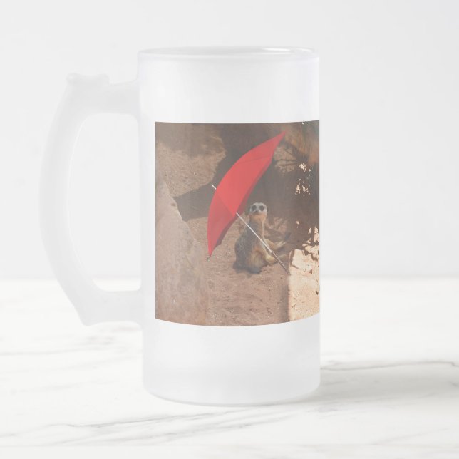 Caneca De Cerveja Vidro Jateado Engraçado Sun Smart Meerkat Sob Umbrella, (Esquerda)