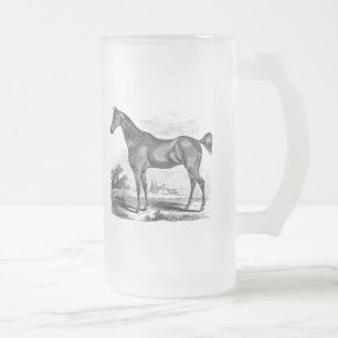 Caneca De Cerveja Vidro Jateado Equestrian do cavalo do puro-sangue do vintage
