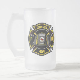 Caneca De Cerveja Vidro Jateado Equipe de resgate do corpo de bombeiros ADD NAME