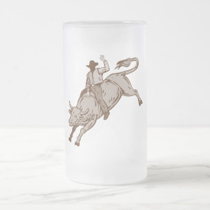 Caneca De Cerveja Vidro Jateado Equitação do touro do vaqueiro do rodeio
