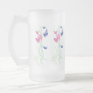 Caneca De Cerveja Vidro Jateado Ervilhas doces pintados à mão do rosa, as roxas 