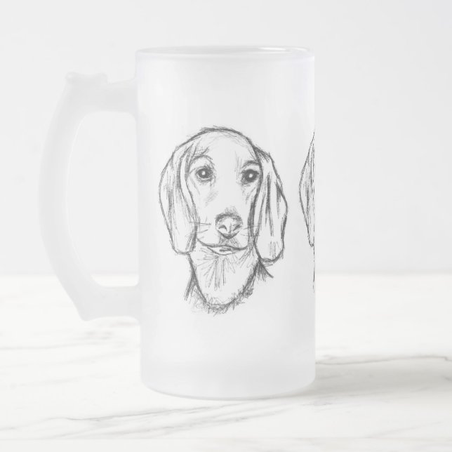 Caneca De Cerveja Vidro Jateado esboço desenhado pela mão preto, cachorrinho branc (Esquerda)