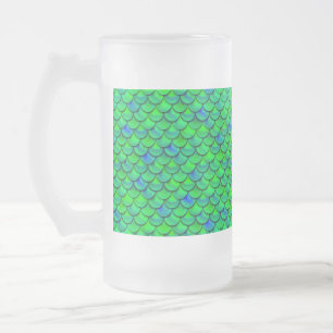 Caneca De Cerveja Vidro Jateado Escalas Azuis Verde de Queda