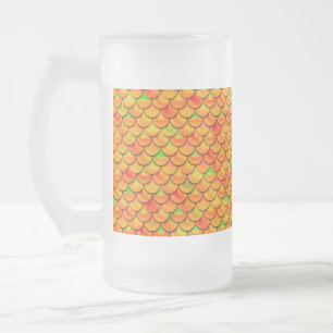 Caneca De Cerveja Vidro Jateado Escalas laranja e verde de queda