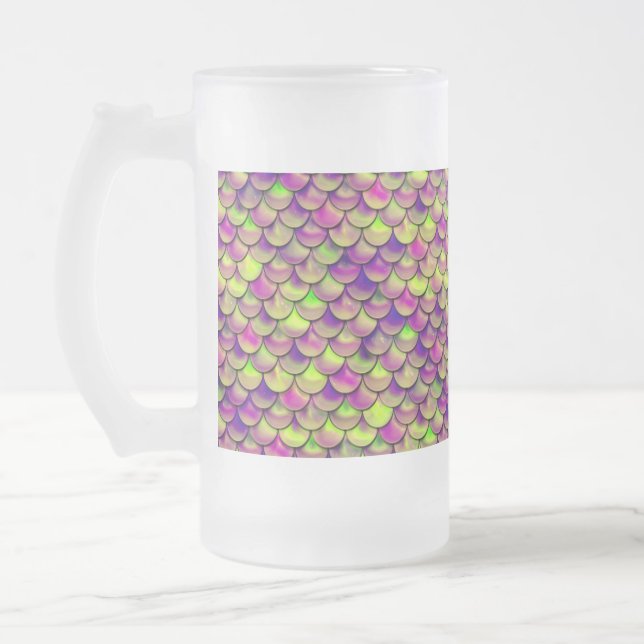 Caneca De Cerveja Vidro Jateado Escalas roxas e verdes caídas (Esquerda)